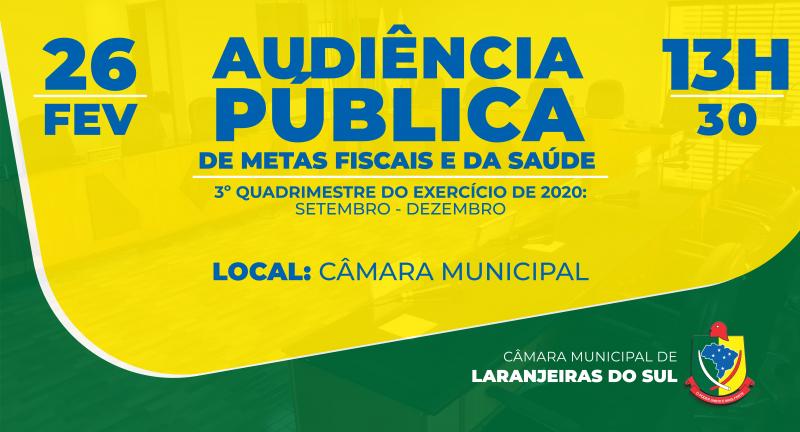 AVISO DE PAUTA: Câmara sediará Audiências Públicas de Metas Fiscais e Saúde no dia 26